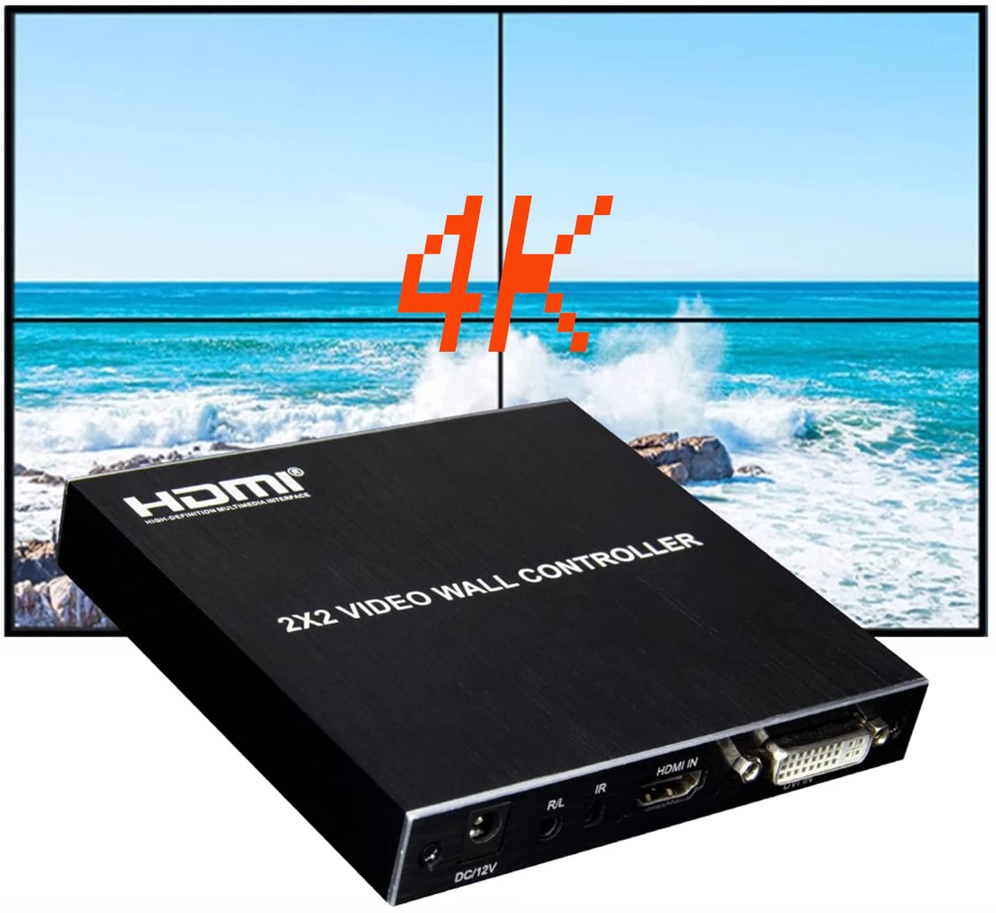 HF-VWC22A: 2x2 Video Wall Controller, 1080P@60HZ HD Display, 180 Degree Rotate, 8 Display Modes - 2x2, 1x2, 1x3, 1x4, 2x1, 3x1, 4x1,1 HDMI/DVI Input 4 HDMI Output with RS232 Control HF-VWC22A: 2x2 Video Wall Controller, 1080P@60HZ HD Display, 180 Degree Rotate, 8 Display Modes - 2x2, 1x2, 1x3, 1x4, 2x1, 3x1, 4x1,1 HDMI/DVI Input 4 HDMI Output with RS232 Control